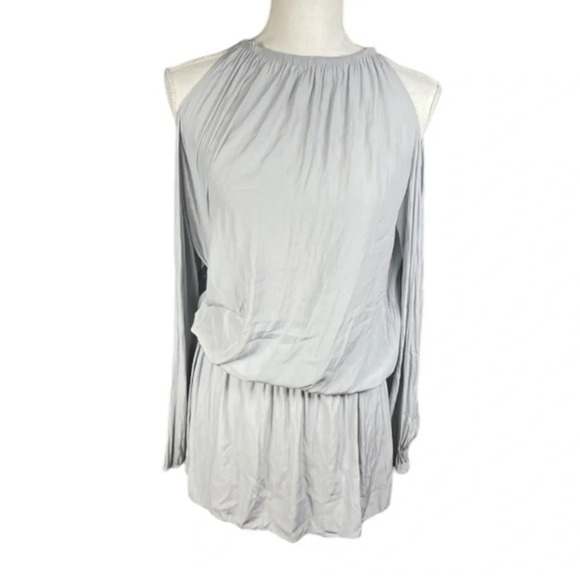 Ramy Brook Dress Womens XS Lauren Cold Shoulder Silky Feminine Mini Silver - Picture 4 of 15